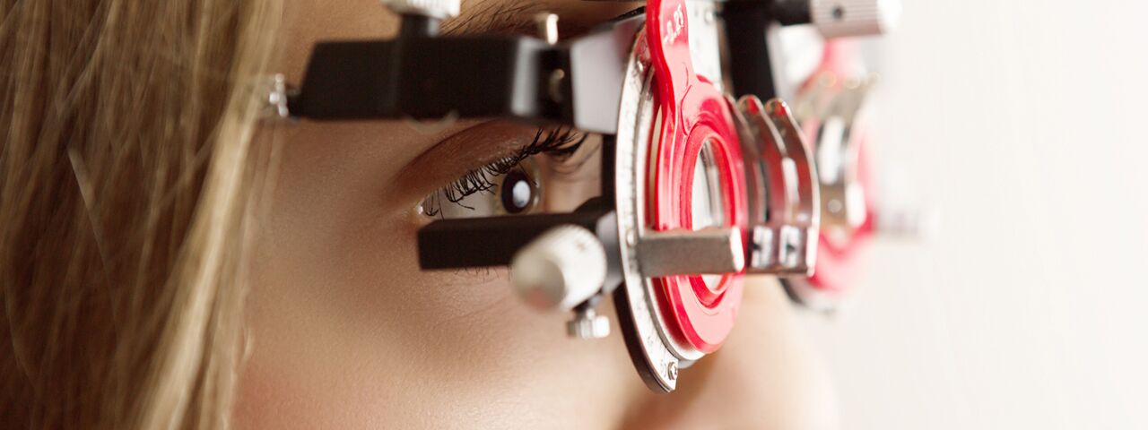 phoropter view from the side, high tech eye exam